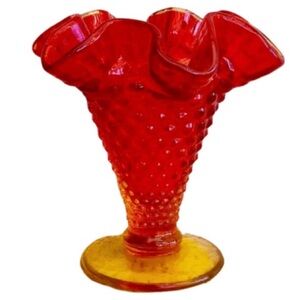 Vintage Fenton Amberina Hobnail Ruffled Top